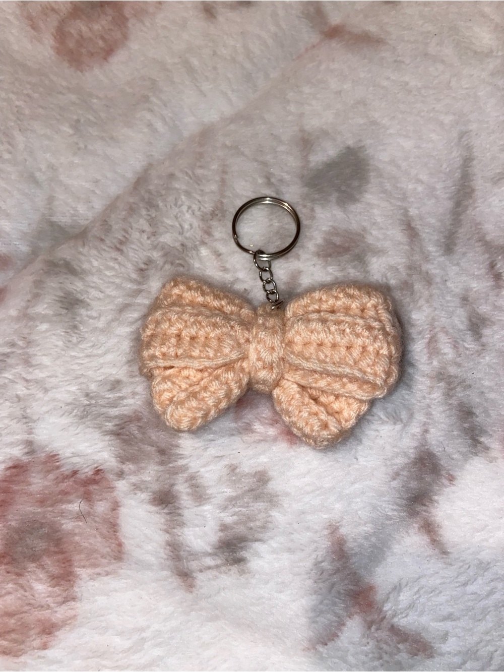 Pink Crochet Bow Keychain - Handmade